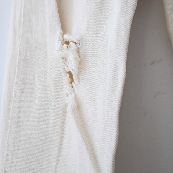 Zara Denim Collection Distressed High-Rise Button Fly Jeans - Off White, Size 00 - Picture 3 of 8